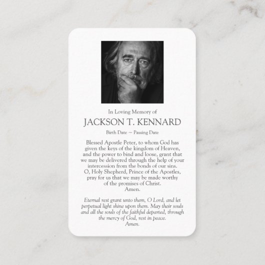 葬儀カトリック聖ペテロ祈りの言葉同情カード 名刺 (裏面)