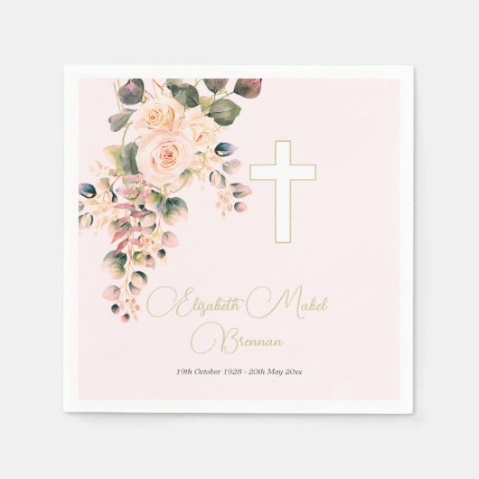 葬儀クリスチャン写真エレガントバラ招待状 スタンダードカクテルナプキン (正面)