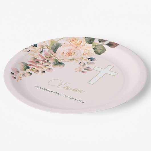 葬儀クリスチャン写真エレガントバラ ペーパープレート (アングル)