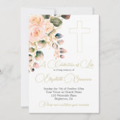葬儀クリスチャン写真エレガントピンクローズフローラ 招待状 (正面)