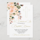 葬儀クリスチャン写真エレガントピンクローズフローラ 招待状 (正面/裏面)