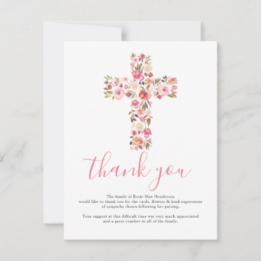 葬儀クロスお礼 | ピンクフローラ ノートカード (正面)