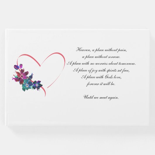 葬儀ゲストブックのハートと花。 ゲストブック (正面)