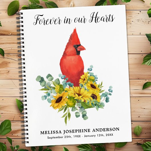 葬儀ゲストブックノートメモリアル（鳥）ショウジョウコウカンチョウひまわり ノートブック