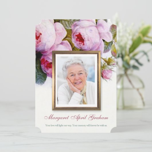 葬儀サンキューカード |植物性花模様ピンク 招待状 (スタンド正面)