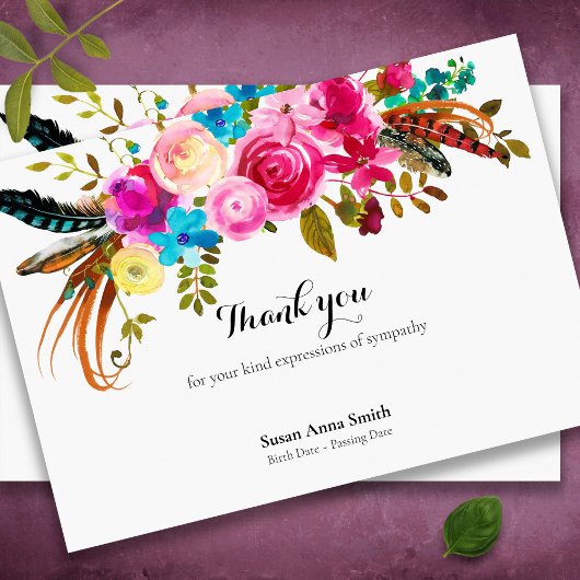 葬儀サンキューカード | Boho羽と花 サンキューカード