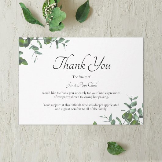 葬儀サンキューグリーン葉ノートカード サンキューカード