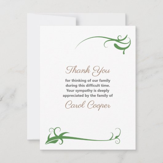 葬儀サンキューノートカードとフローラオーナメント 招待状 (正面)