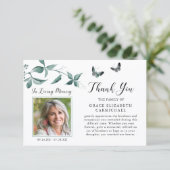 葬儀サンキューバタフライフォトボタニカルグリーン サンキューカード (スタンド正面)