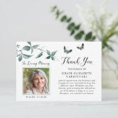 葬儀サンキューバタフライフォトボタニカルグリーン サンキューカード (スタンド正面)