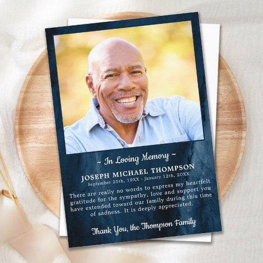 葬儀サンキューフォト悔やみや弔慰ブルーマーブル サンキューカード