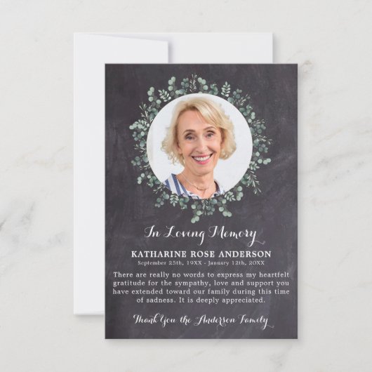 葬儀サンキューユーカリ悔やみや弔慰石板写真 サンキューカード (正面)