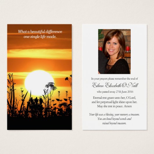 葬儀サンセット記念祈りの言葉共感表 (正面&裏面)