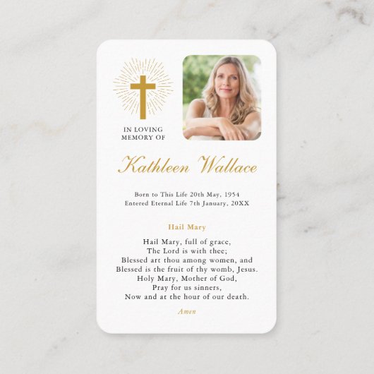 葬儀ステンドグラスメアリー祈りの言葉同情カード 名刺 (裏面)