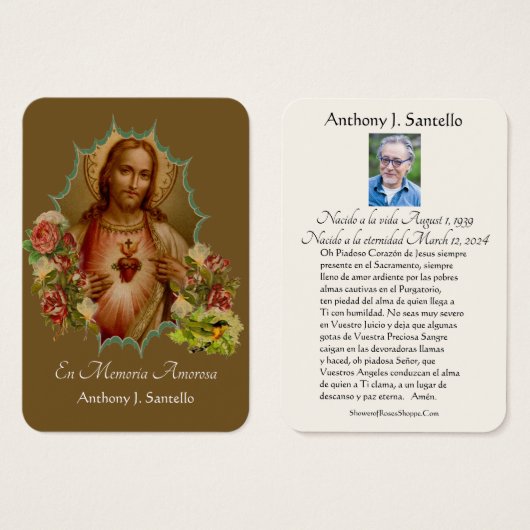 葬儀スペインのカトリックイエズメモリアル祈りの言葉 (正面&裏面)