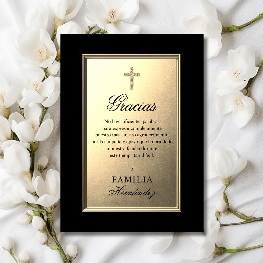 葬儀スペインのクロス金ゴールドブラック写真ありがとう カード
