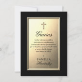 葬儀スペインのクロス金ゴールドブラック写真ありがとう カード (正面)