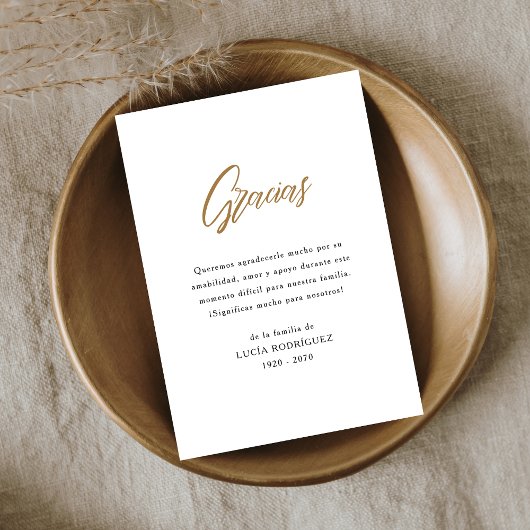 葬儀スペインのグラシアス記念金ゴールド サンキューカード