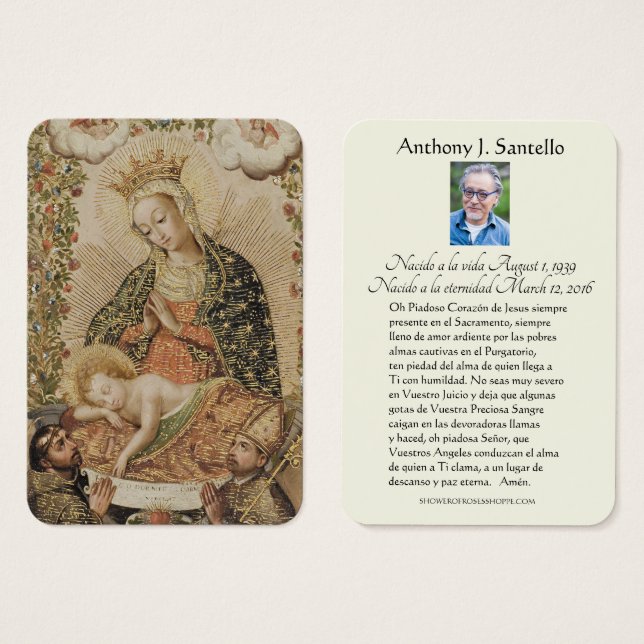 葬儀スペインのヴァージンメリーイエズメモリアル祈りの言葉 (正面&裏面)