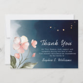 葬儀ネイビーブルーエレガントフローラサンキューカード サンキューカード (正面)