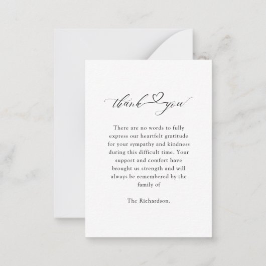 葬儀ハート台本悔やみや弔慰メモリアルありがとう ノートカード (裏面)