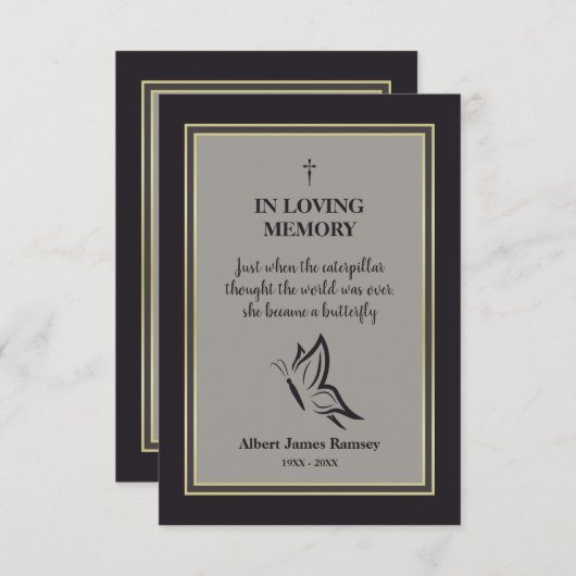葬儀バタフライやる気を起こさせる引用文メモリアル ノートカード (正面/裏面)