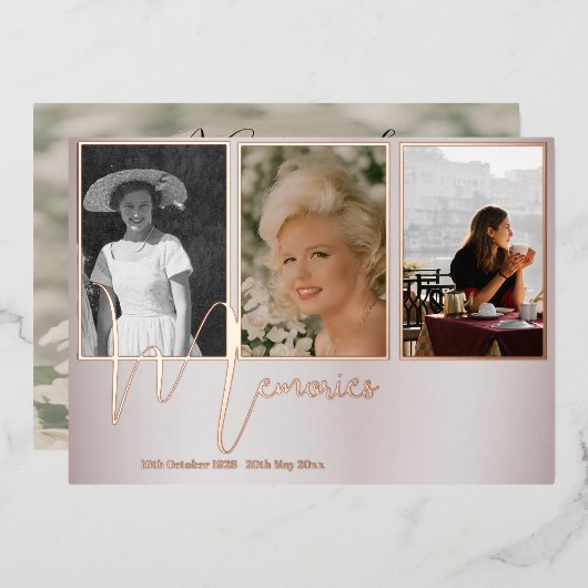 葬儀パステルエレガント4写真モダン4枚 箔招待状 (正面/裏面)