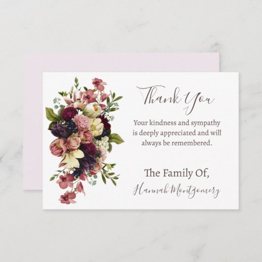 葬儀パーソナライズされたと悔やみや弔慰サンキューカード ノートカード (正面/裏面)