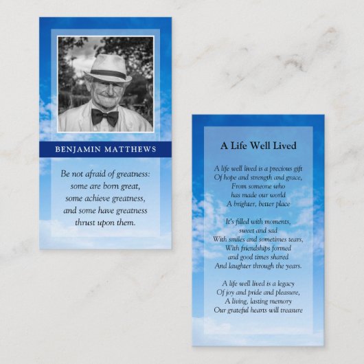 葬儀パーソナライズされた祈りの言葉モダン引用文ブルースカイ エンクロージャーカード (正面/裏面)