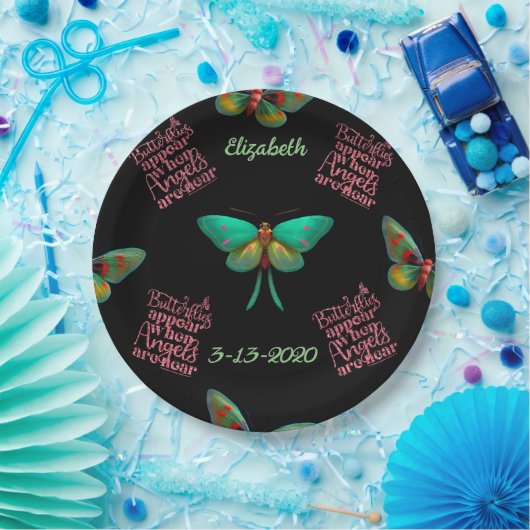 葬儀パーソナライズされた蝶の天使 ペーパープレート (パーティー)