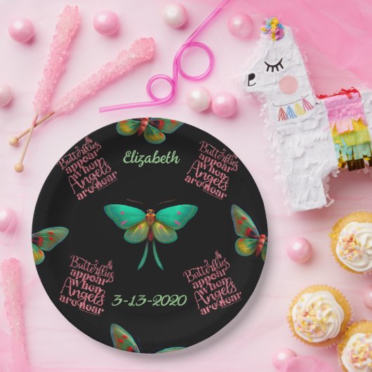 葬儀パーソナライズされた蝶の天使 ペーパープレート (パーティー)