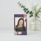 葬儀パープルフローラフォト祈りの言葉カード 名刺 (スタンド正面)