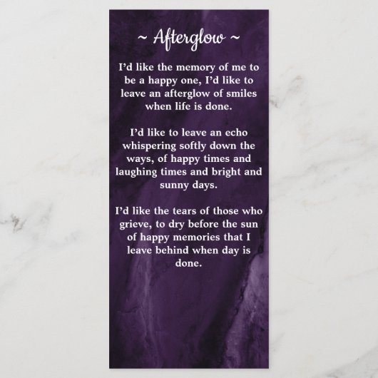 葬儀パープル悔やみや弔慰写真記念祈りの言葉カード (裏面)