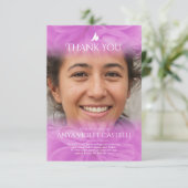 葬儀ピンクのソフトバラ写真ファミリーサンキューカード サンキューカード (スタンド正面)