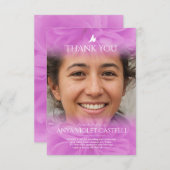 葬儀ピンクのソフトバラ写真ファミリーサンキューカード サンキューカード (正面/裏面)