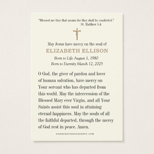 葬儀フォトカトリック記念祈りの言葉カード (裏面)