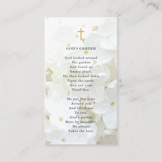 葬儀フォトフォーエバーハートクロス祈りの言葉カード 名刺 (裏面)