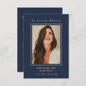 葬儀フォトメモリアルブルー金ゴールドスクリプトカード (正面/裏面)