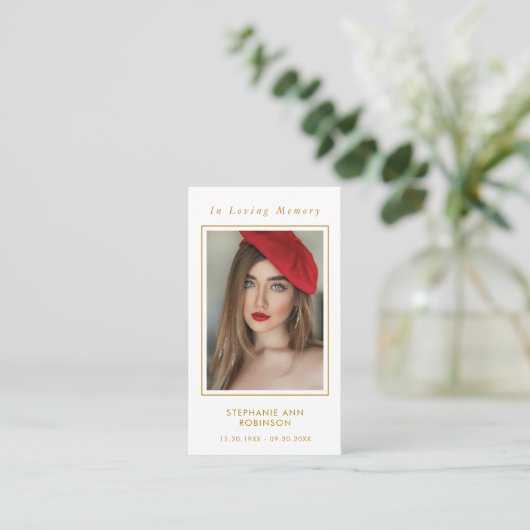 葬儀フォトメモリアル金ゴールドクロス祈りの言葉カード 名刺 (スタンド正面)