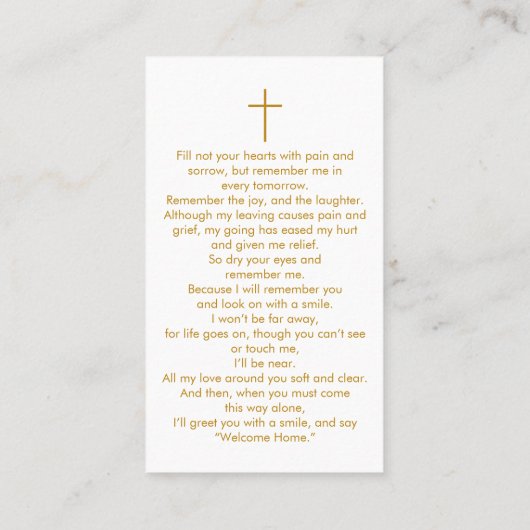 葬儀フォトメモリアル金ゴールドクロス祈りの言葉カード 名刺 (裏面)