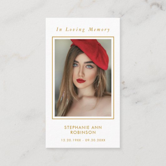 葬儀フォトメモリアル金ゴールドクロス祈りの言葉カード 名刺 (正面)