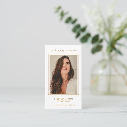 葬儀フォトメモリアル金ゴールドスクリプト祈りの言葉カード 名刺 (スタンド正面)