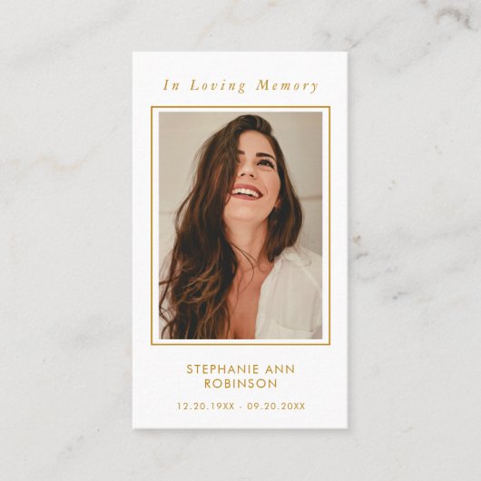 葬儀フォトメモリアル金ゴールドスクリプト祈りの言葉カード 名刺 (正面)