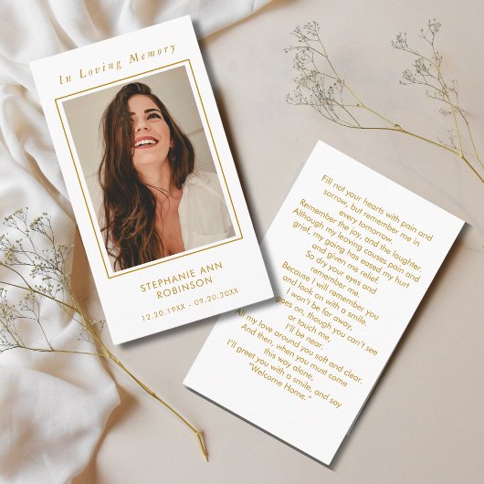 葬儀フォトメモリアル金ゴールドスクリプト祈りの言葉カード 名刺