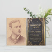 葬儀フォトヴィンテージブラック金ゴールドライフお祝い 招待状 (スタンド正面)