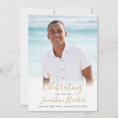 葬儀フォト金ゴールドスクリプトお祝いの生活 招待状 (正面)