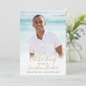 葬儀フォト金ゴールドスクリプトお祝いの生活 招待状 (スタンド正面)