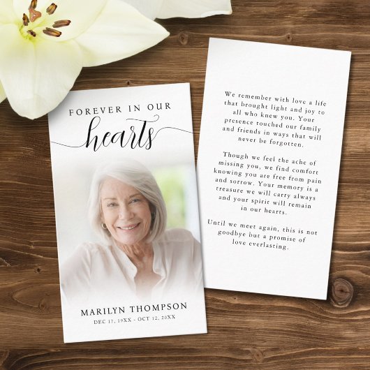 葬儀フォーエバーハートスクリプトフォト祈りの言葉カード 名刺