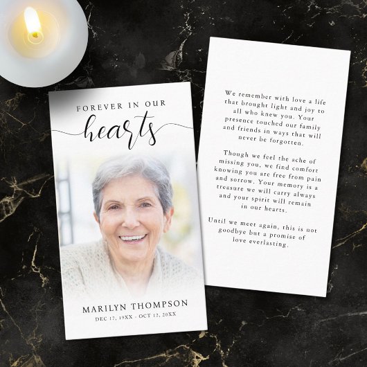 葬儀フォーエバーハートスクリプトフォト祈りの言葉カード 名刺