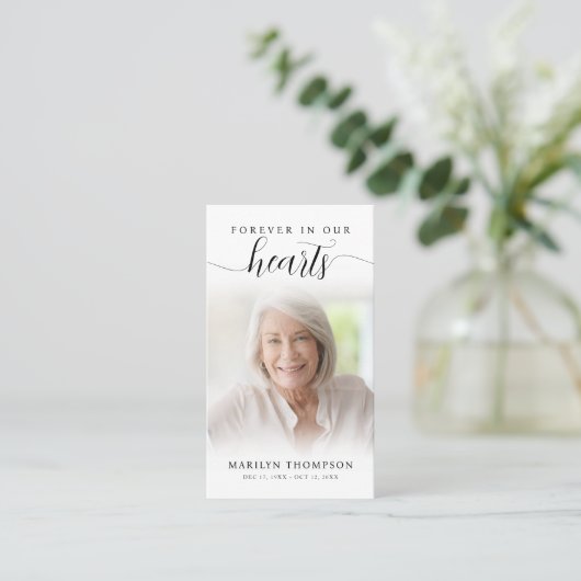 葬儀フォーエバーハートスクリプトフォト祈りの言葉カード 名刺 (スタンド正面)